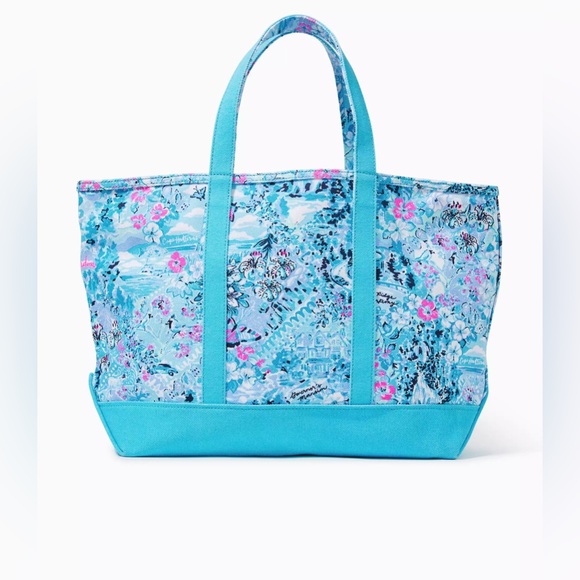 Lilly Pulitzer Mercato Canvas Tote Bag - Blue Peri Lilly Loves North Carolina - Picture 1 of 11